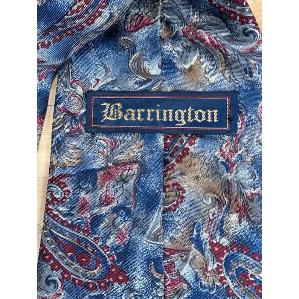 Barrington Mens Tie Blue Red Ornate Paisley 100% Italian Silk Classic Necktie
